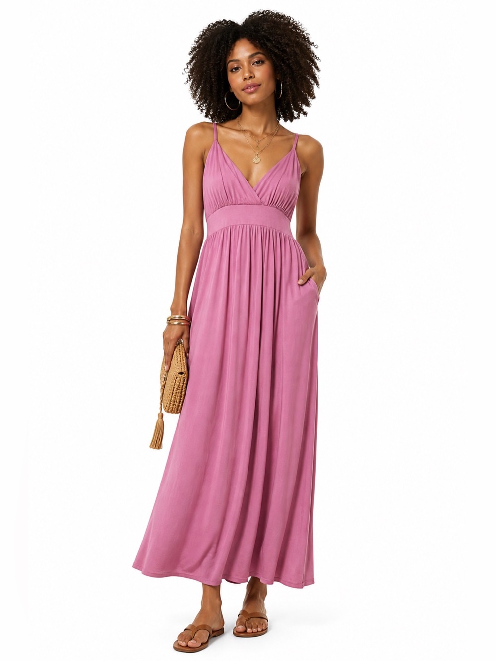 SWAK Plus Size Pink Maxi Dress 3X Flowy Adjustable Strap Boho Summer Sundress